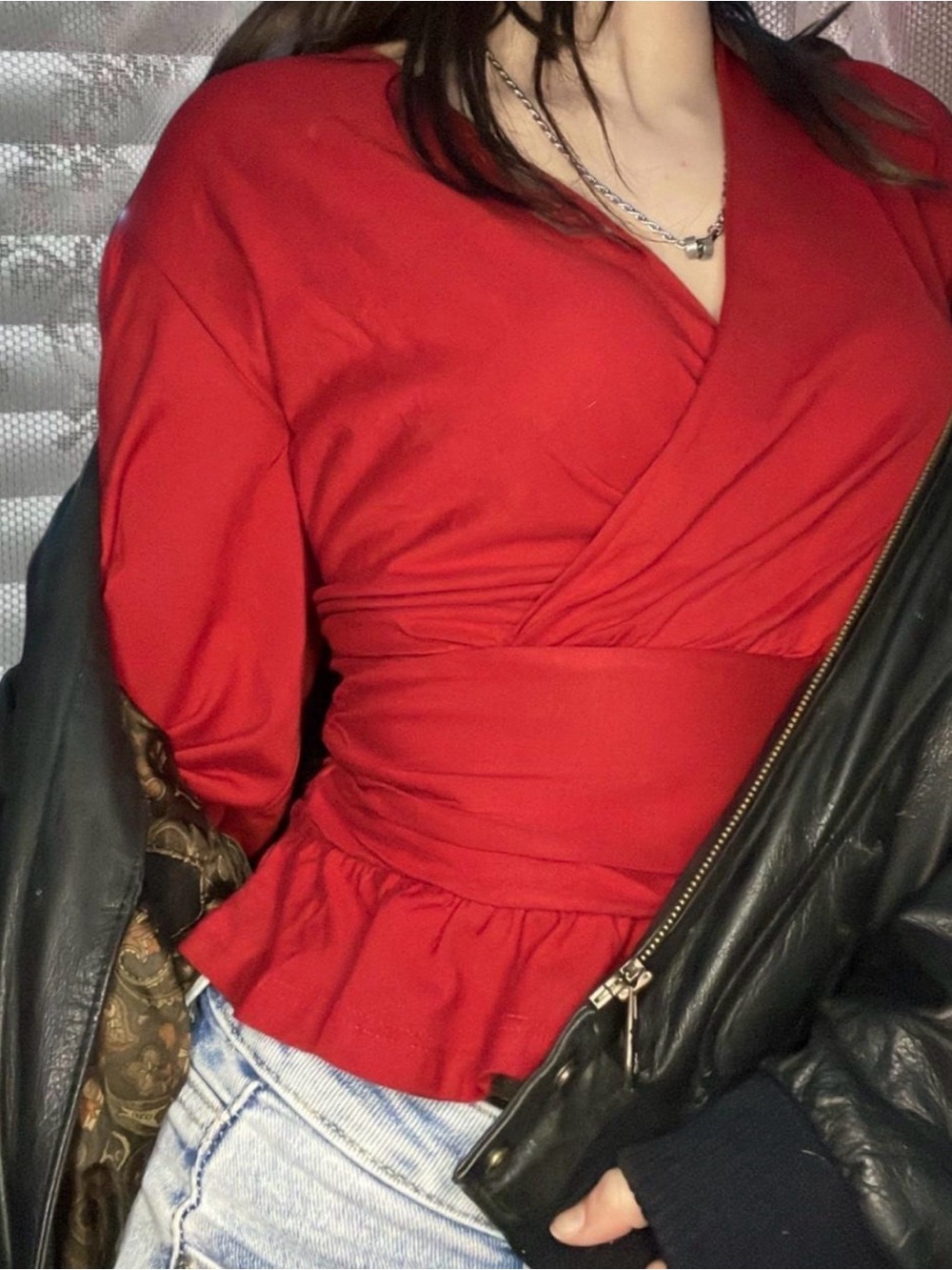 Banana Republic Red Wrap Peplum Blouse with Waist Tie
